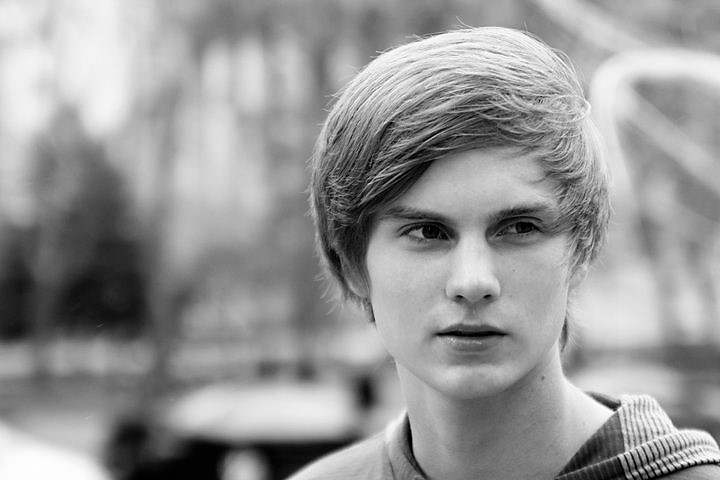 young man with stylish, windswept haircut